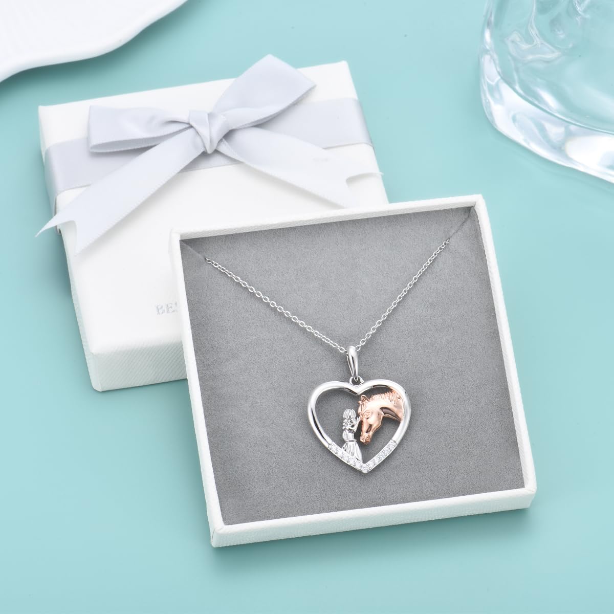 GULICX Horse Gifts for Teen Girl Women, Girl with Horse Necklace Heart Pendant Jewelry Gifts for Horse Lover Daughter Granddaughter Niece