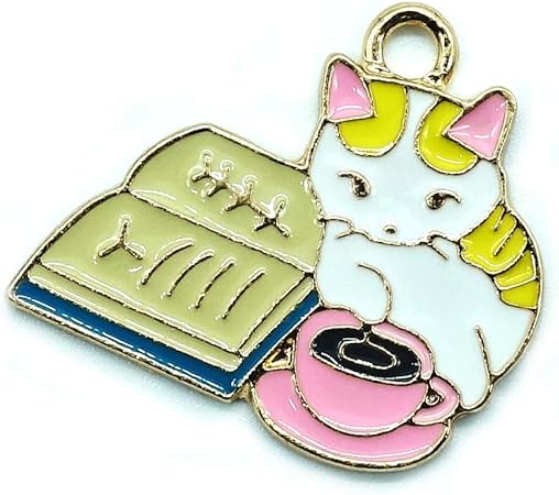 Amazon アクセサリー チャーム パーツ 部品 動物 猫 本とコーヒーと猫 2個セット チャーム アクセサリートップ 通販