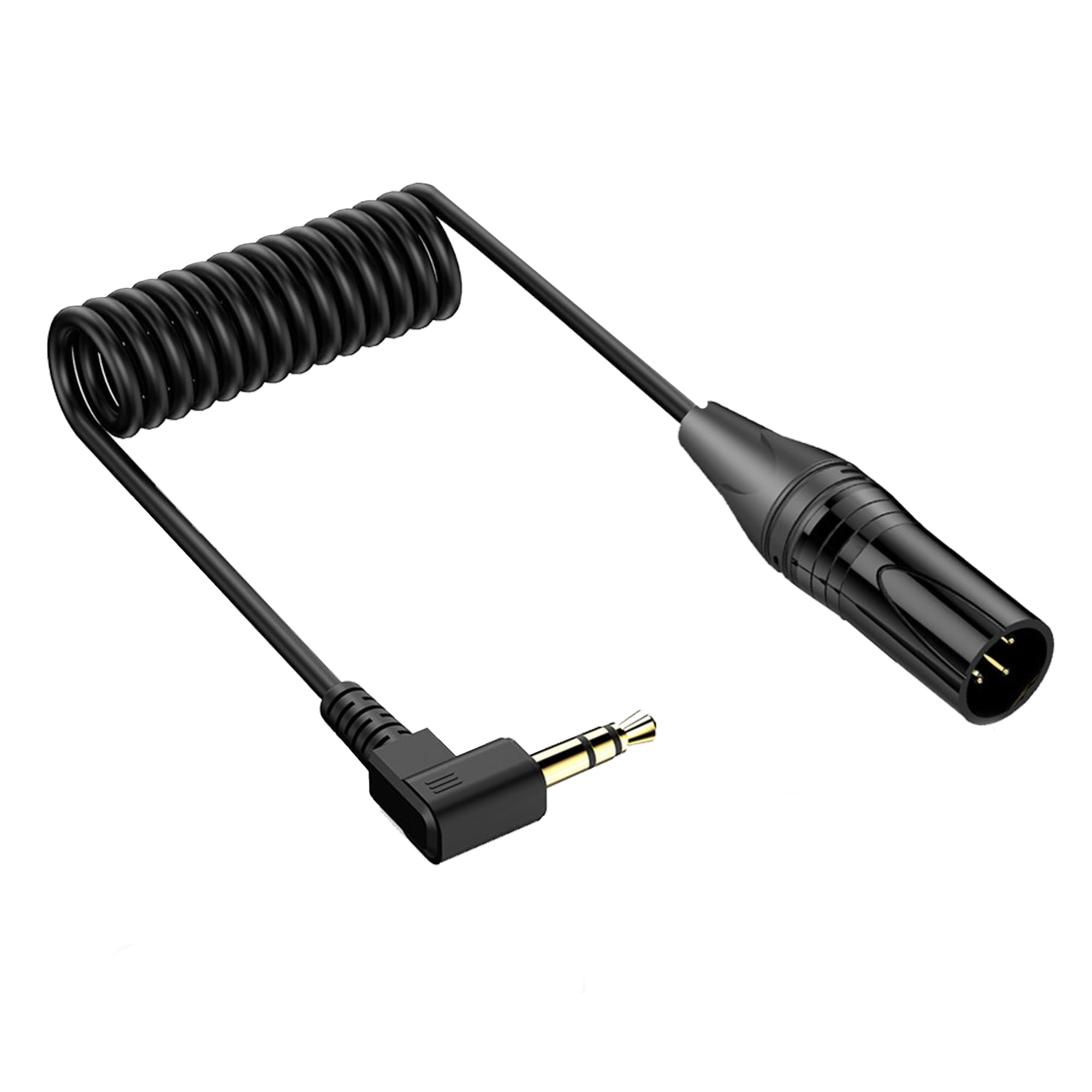 JSADZKJ Right Angle 3.5mm to XLR Aux Cable Coiled 1/8 Inch Jack Stereo to XLR Male Cord 90 degree Angle 3.5mm to XLR Microphone Cable for Laptop,Microphone,Amplifier 30Cm/0.98Ft (Male to Male)