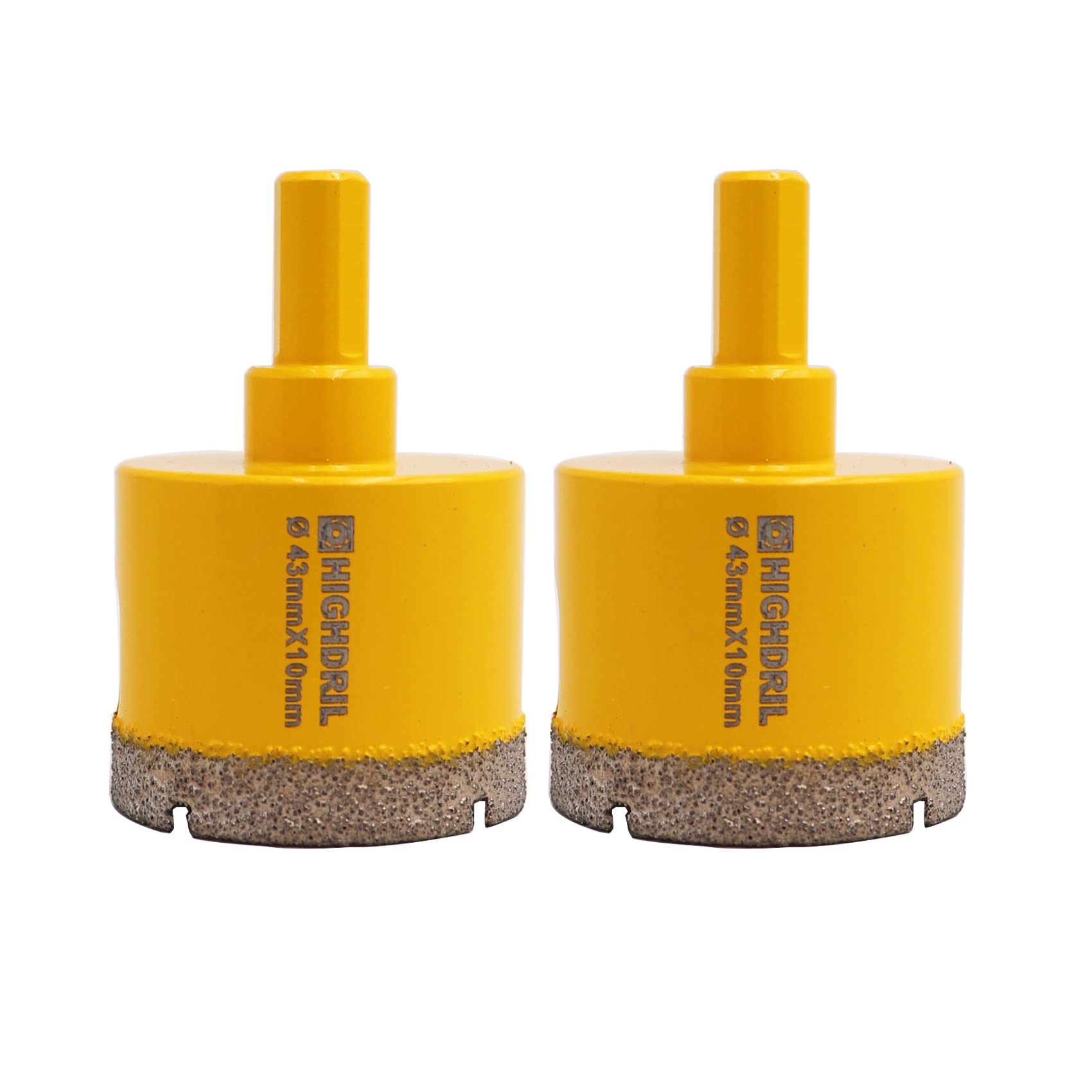 HIGHDRIL 2Pcs Diamond Core Drill Bit,Diameter 43mm Vacuum Brazed Hole Saw for Concrete Granite Marble Glass Porcelain Tile Masonry Brick,Triangle shank