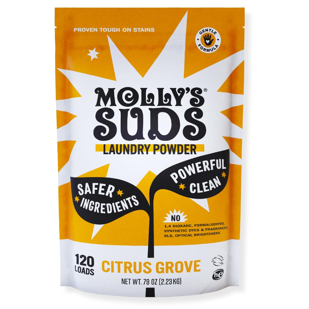 Molly's Suds Original Laundry Detergent Powder | Clean Laundry Detergent Powder for Sensitive Skin | Simple, Effective Ingredients, Stain Fighting | 240 Loads (Citrus Grove)
