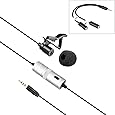 Movo LV1 Lavalier Lapel Clip-on Omnidirectional Condenser Microphone with Headphone Monitoring for DSLR Cameras, Camcorders, iPhone and Android Smartphones (Silver)