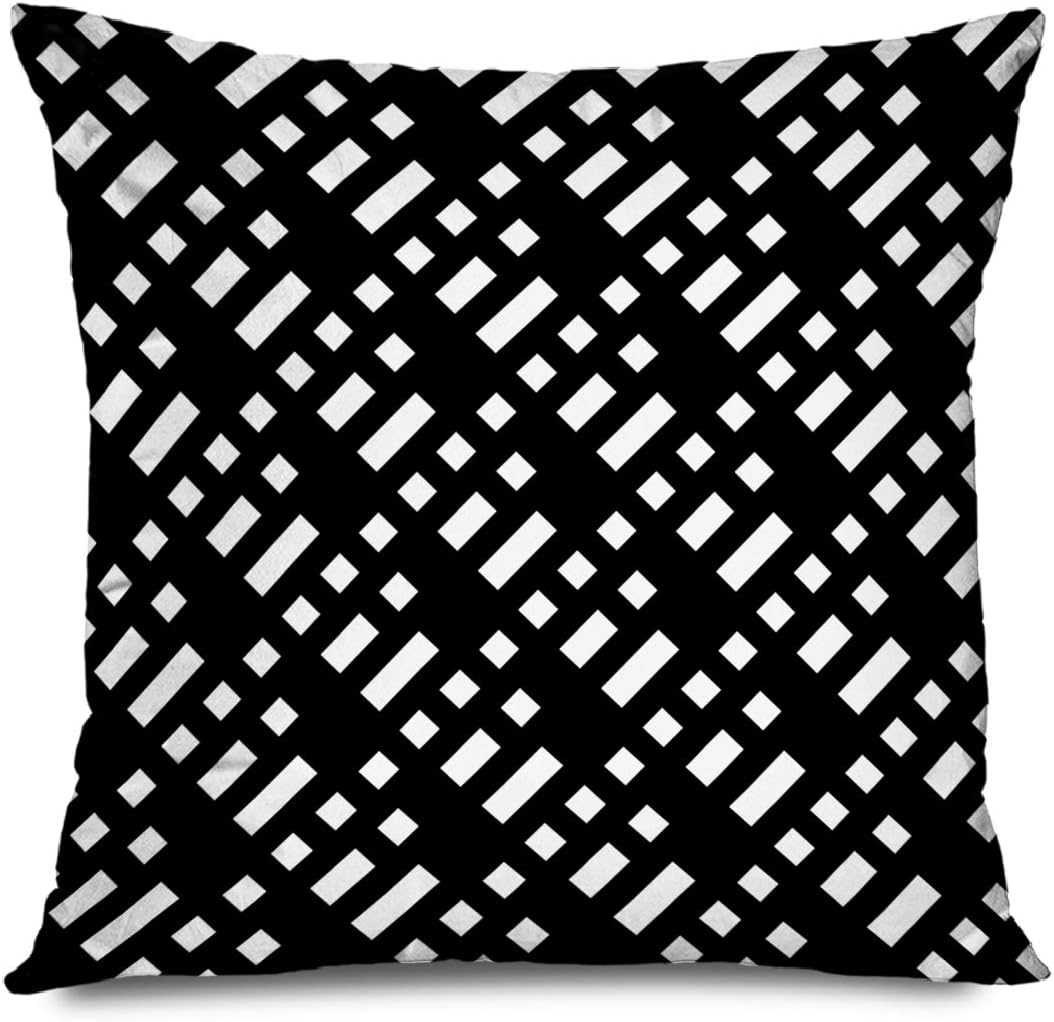 DANGCCI Throw Pillow Cover Square 16x16 Inches Angle White Diagonal Streak Dotted Dashed Lines Abstract Black Linear Blocks Code Dashes Diamonds Decorative Pillow Cushion Case Home Decor Pillowcase