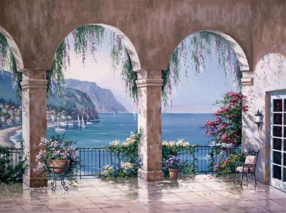 ABEUTY Paint by Numbers Sea Mountain Arch Flower Plant 16 x 20 inch DIY Painting by Numbers Kits, Wooden Framed