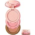 Yeweian 3-in-1 Blendable Trio, Contour and Highlight Blush Makeup Palette, Cream Bronzer, Silky Smooth Powder Blush, Shimmer Highlighter Makeup Powder, Pink Brown Eyeshadow Palette with Mirror(02)