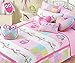 Cozy Line Home Fashions 6-Piece Quilt Bedding Set, Pink Owl Blue Green White Print 100% COTTON Bedspread Coverlet Set, Gifts for Kids Girls ( Twin - 6pc: 1 quilt + 1 sham + 4 Decorative Pillows )