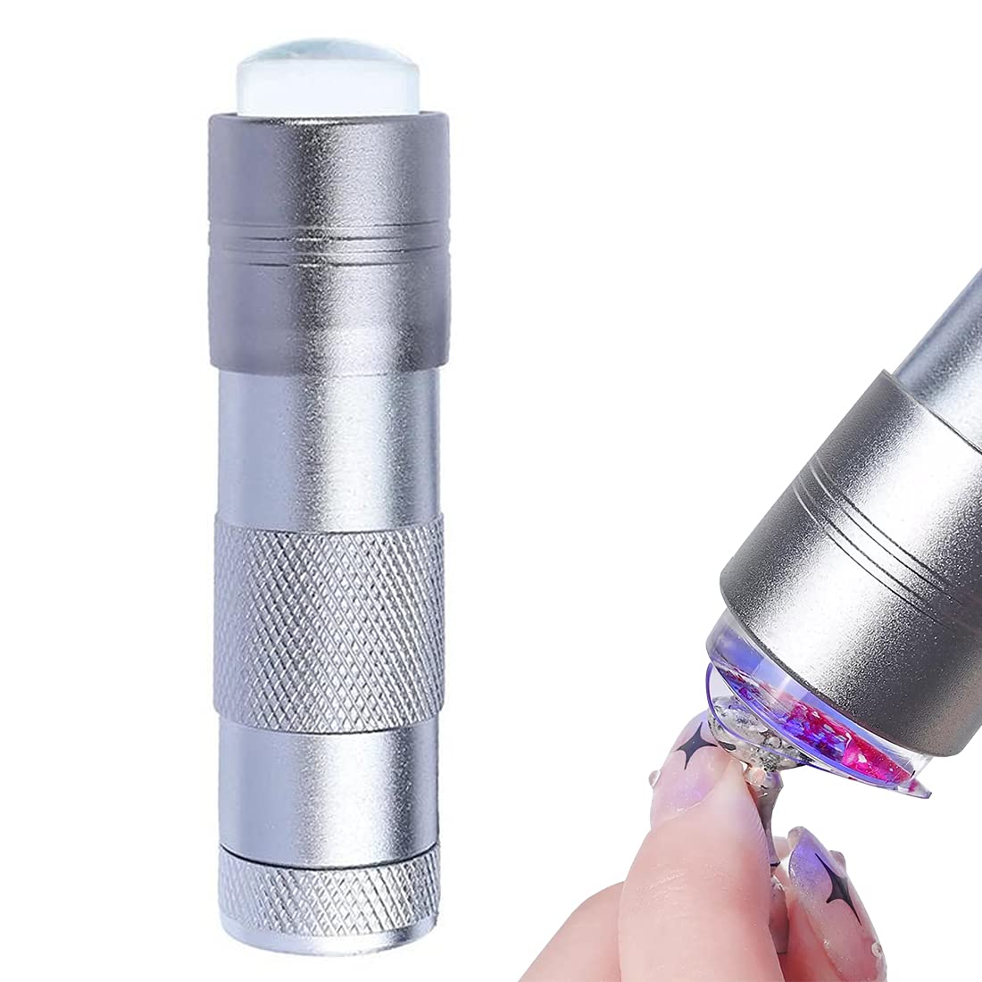 BAQI Mini Flash Light Nail Dryer, Handheld Nail Art UV Press Light, UV Lamp with Jelly Silicone Stamper Head, Quick Dry Lamp for Home and Salon Use