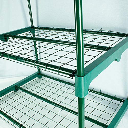 BeGrit 2 Tier Mini Greenhouse with Shelves & Cover Portable Compact Garden Growhouse Sturdy Steel Frame Flower Shelter with Reinforced PE Cover & Tie Wraps (H93cm x W49cm x L72cm)