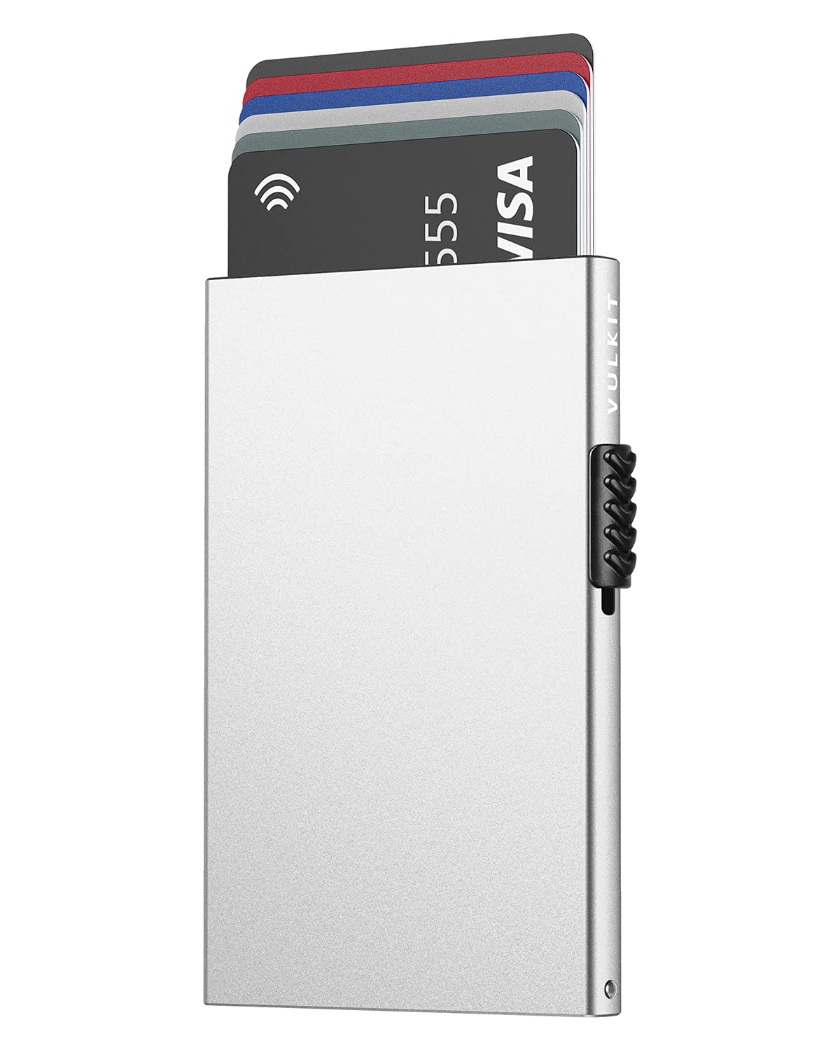 VULKIT Credit Card Holder for Men or Women Aluminium Credit Card Holder RFID Blocking Pop Up Card Wallet Minimalist Slim Port Card, Silver, Taille Unique, Minimalist
