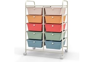 CLEEMAN 10-Drawer Rolling Cart with Drawers, Storage Cart with Universal Wheel & Metal Frame, Multipurpose Mobile Trolley Utility Cart for Makeup Kitchen Office Play Room (Macaron)