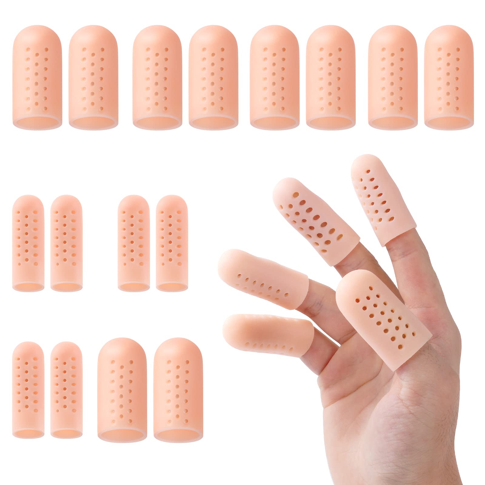ACWOO Finger Protectors, 16 PCS Soft Gel Finger Cots, Breathable Silicone Finger Sleeves to Protect Fingertips, Relief from Pain of Finger Tips Cracked, Arthritis, Finger Cracking, Friction