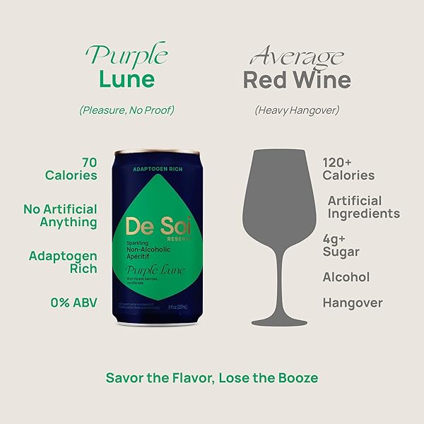 DE SOI PURPLE LUNE NON-ALCOHOLIC DRINKS 4-PACK (8 FL OZ) VARIETY PACK – READY TO DRINK BEVERAGES, ALCOHOL FREE ALTERNATIVE, SPARKLING APERITIFS WITH ADAPTOGENS, NATURAL BOTANICALS