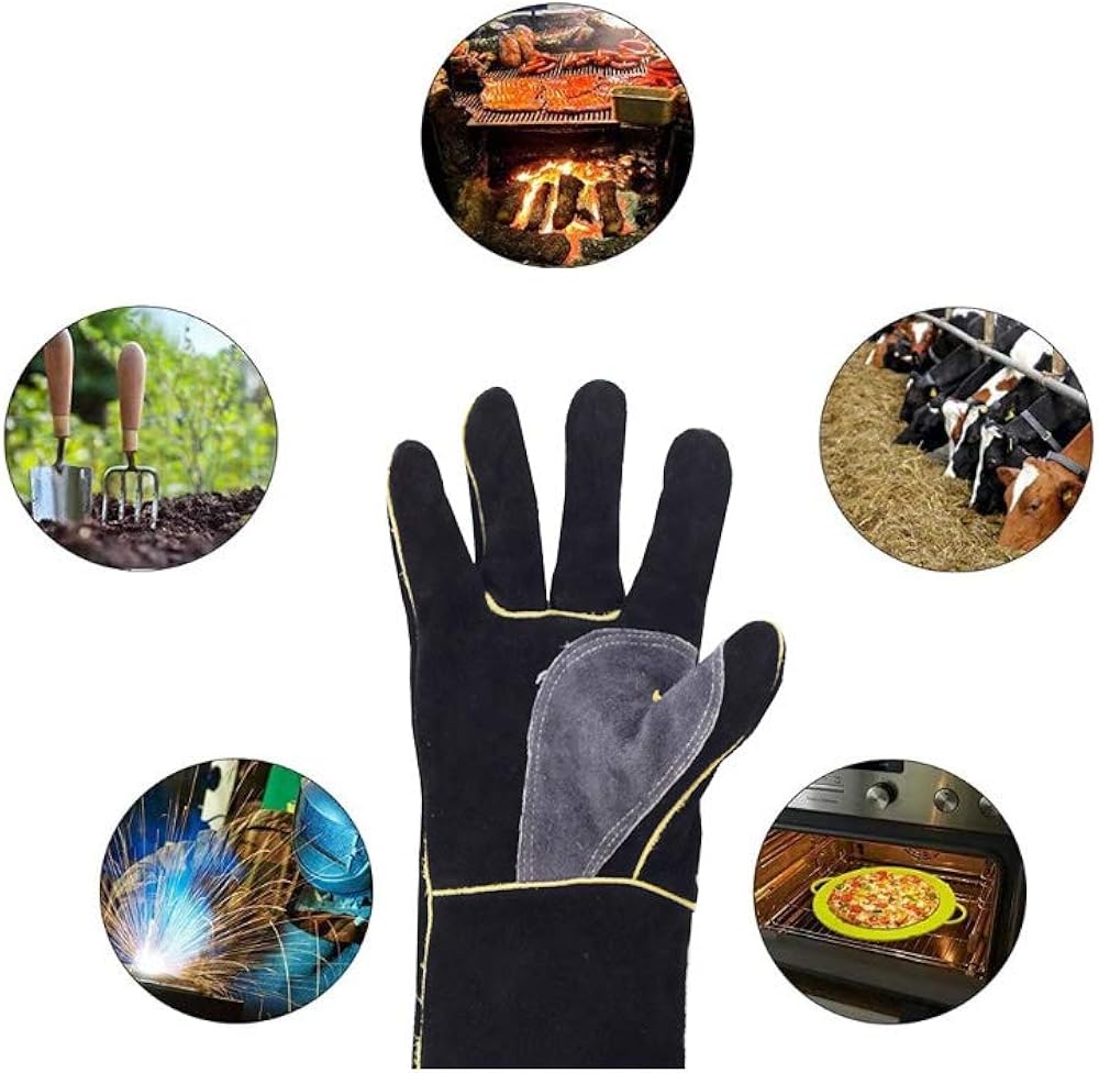 FZTEY Welding Fire Gloves For Woodburning,Fireplace, Stove, Safety Work Oven Grill: Clothing