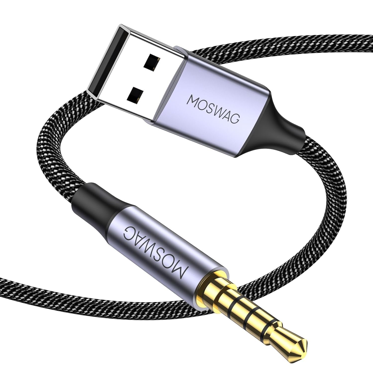 MOSWAG 3.5mm to USB Cable, USB to 1/8 inch Stereo Audio Cable for PC, Laptop, Mac, Home Stereo, Speaker (Not Supporting CD/DVD Music Player, Not for Charging, USB Input Signal to 3.5mm Output Audio)
