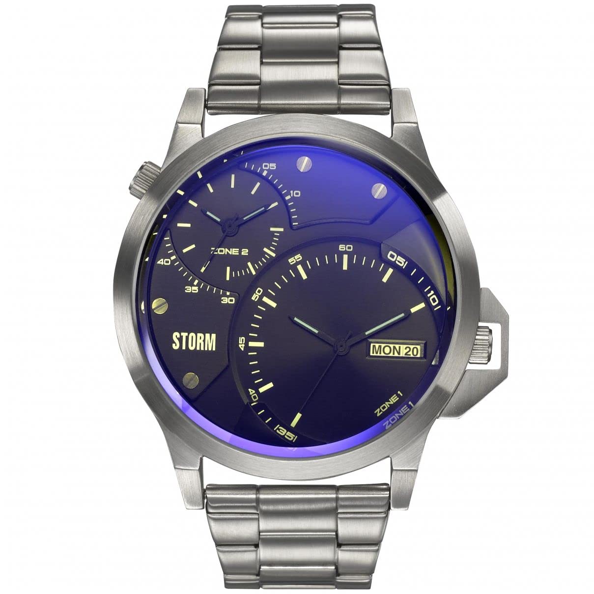 STORM AVALONIC Lazer Blue Men's Dual time Watch with Metal Strap, Day and Date Function, and Water Resistant to 50m
