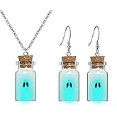 Gonashow Ghost Earrings & Necklace Blue, Ghost In A Bottle Glow in The Dark, Adopt A Ghost Earrings for Women Decor, Fun Cute Earrings, Ghost Necklace for Women Spooky Halloween Jewelry Set
