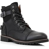 Polar Fox Men's Military Style Combat Boot Collection | Men's Cap Toe Ankle Boots with Lace-Up &amp; Side Zipper