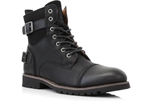 Polar Fox Men's Military Style Combat Boot Collection | Men's Cap Toe Ankle Boots with Lace-Up & Side Zipper