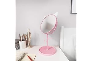 Desk Mirror in Cute Cat Ears Shape-Kawaii &Vanity Mirror for You in Bathroom or Bedroom- Pink