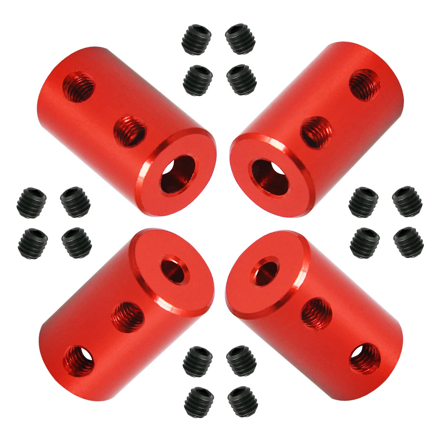 Ohamtes 4Pcs shaft diameter 3mm to 5mm rigid coupling, suitable for 3D printers, DIY encoders, motor connectors, motor guide shaft couplers, model shafts, motor guides, CNC machine tools, Red