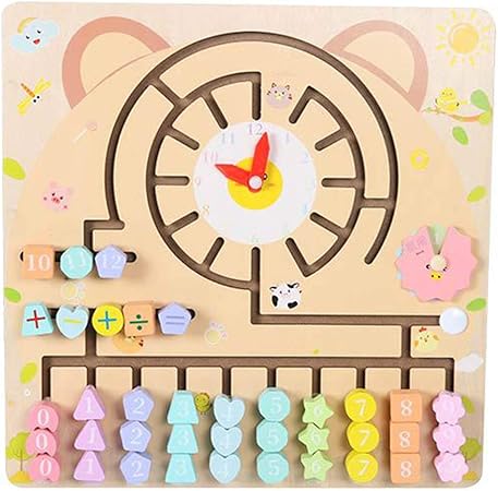 Amazon Crabitin 時計玩具 木製パズル 時計認知カレンダー 子供 多機能 早期教育 時計の勉強 知育玩具 迷路遊び 早期学習 数字認識 図形勉強 教育玩具 プレゼント 時計玩具 キャラクター時計 おもちゃ