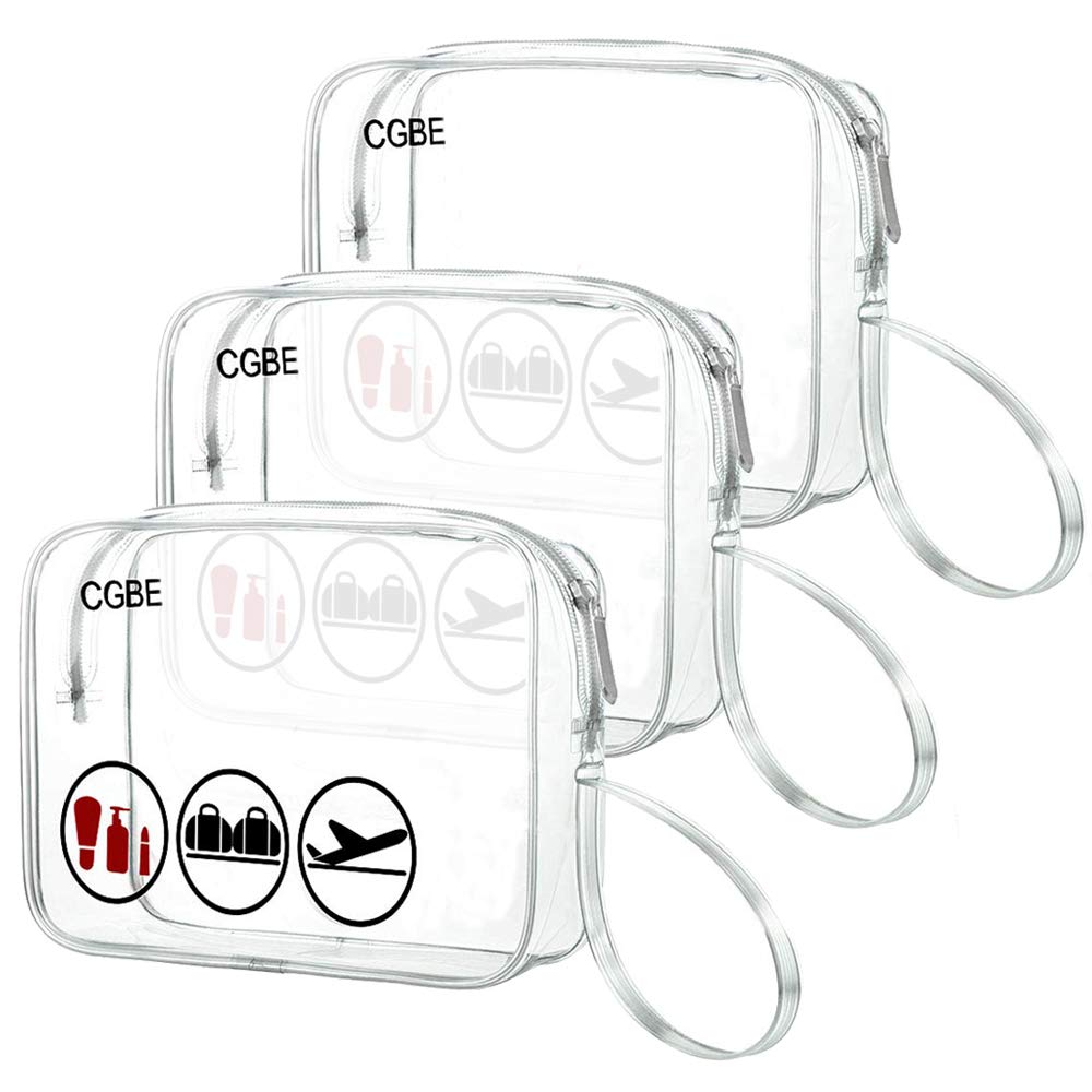CGBE TSA Approved Toiletry Bag With Handle Quart Size Travel Bags For Toiletries Carry On Cosmetic Makeup Pouch 3PCS (Clear) : Beauty