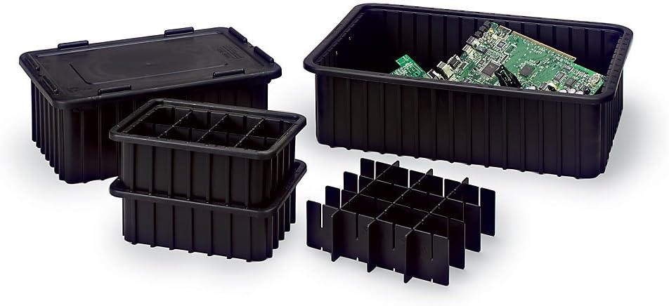 LEWISBins+Conductive Divider Box - 16-1/2 X10-7/8 X7" - Black - Lot of 6