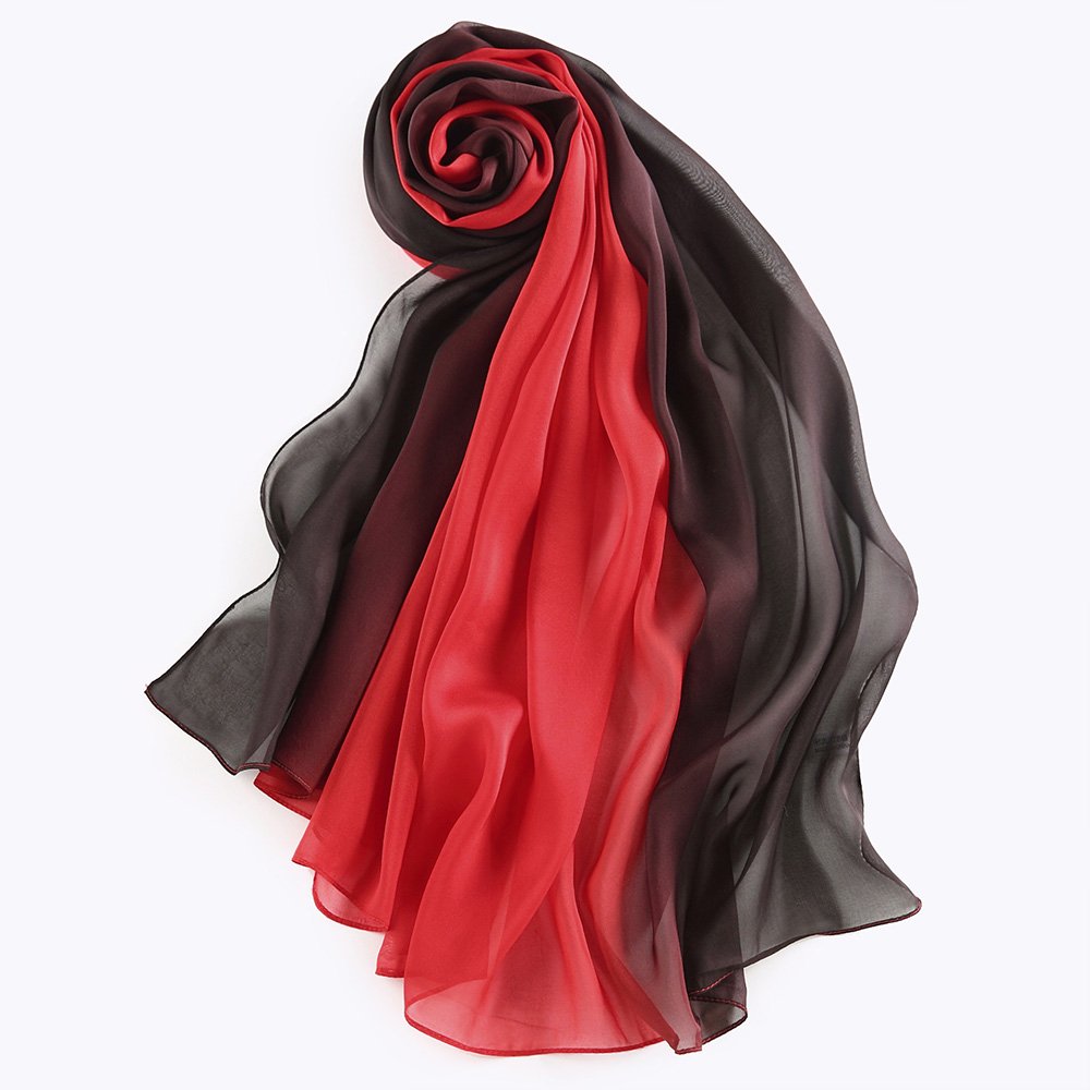 LEIDAI Frauen Seidenschal Elegante Leichte Lange Verlaufsfarben 100% Seidenschal Anti Allergie Tuch Sonnenschutz(Schwarze, 175 cm* 62 cm)