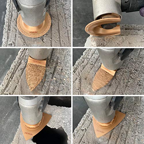 5pcs mixed universal carbide oscillating tool blades set, HEMUNC quick release oscillating saw blades accessories kit for tile grout mortar concrete masonry