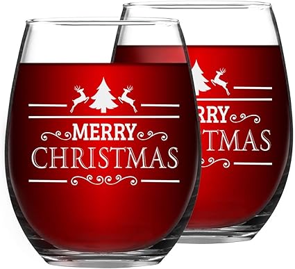 Amazon クリスマスワイングラス2個セット メリークリスマス ステムレス ワイングラス クリスマス 新年ギフト 友人へのクリスマスデコレーション ワイングラス クリスマスパーティー カップル パーティー用 15オンス 15 Oz Waipfaru ワイングラス 通販