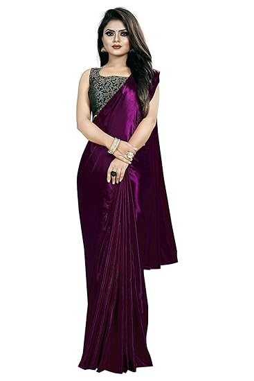 Women's Satin Silk Saree With Blouse Piece