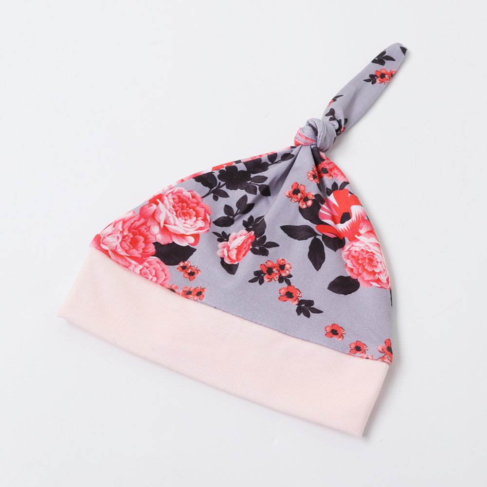 Chicolife Baby Mädchen Blumen Outfit Set Buchstaben Gedruckt Hello World Langarm Pfeil Strampler mit Blume Stirnband Hut 4Pcs