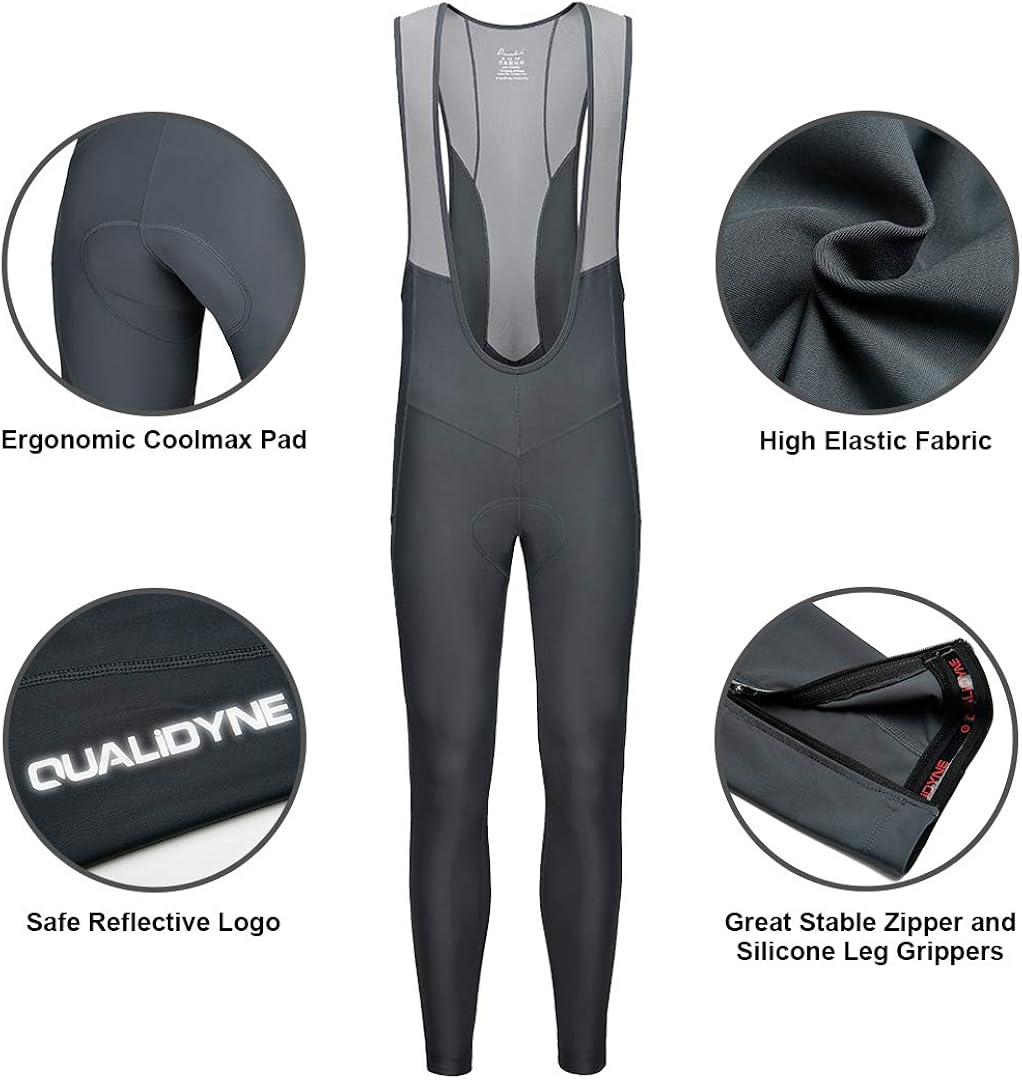 qualidyne Men's Cycling Bike Bib Long Pants Cycling Tights with 3D Breathable Pad, Excellent Performance & Better Fit: Clothing