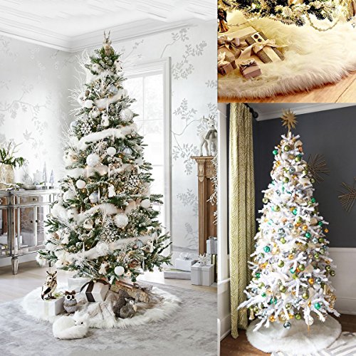 JANOU Christmas Tree Skirt White Plush Xmas Tree Decoration for Merry Christmas New Year Party Suppliers