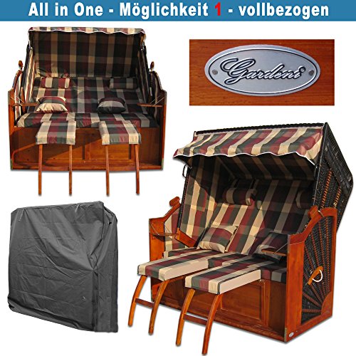 XINRO® XXL Volllieger Strandkorb Ostsee rot grün karo # wechselbare Bezüge # inkl. Strandkorbhülle – Bild 4