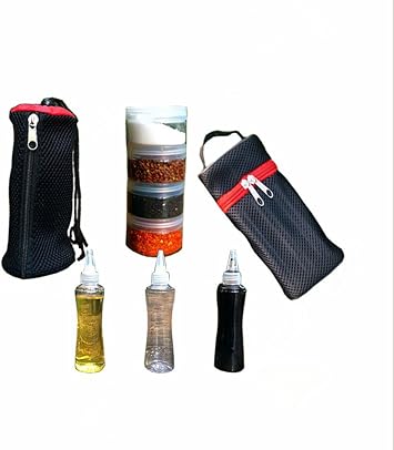 Amazon Peak Motion アウトドア専用 調味料入れセット7p 調味料収納 キャンプ バッグ 小さなカップ ポーチ付き q バーベキューツール 料理用 軽量 携帯便利 ホーム用 Peak Motion クッキングツール