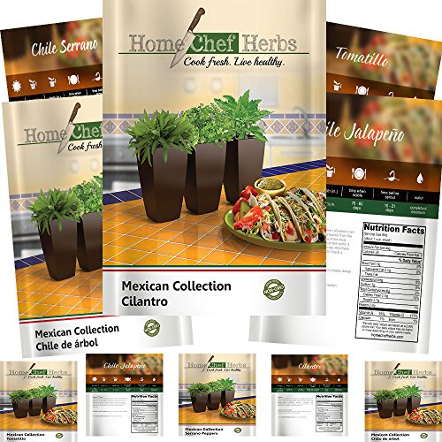 [Mexican Variety] Herb & Pepper Seeds - Non GMO - Jalapeno Seeds, Tomatillo Seeds, Serrano Pepper Seeds, Cilantro Seeds, Chile de Arbol - Heirloom Hot Salsa Seeds by Home Chef Herbs