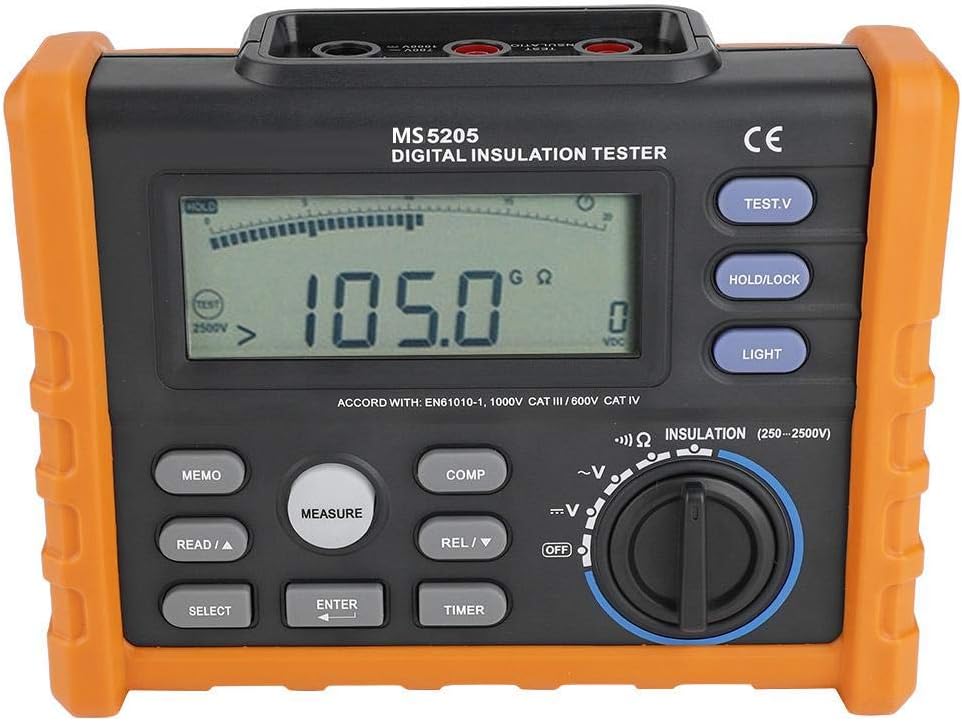 Peakmeter MS520 Digital Multimeter Insulation Resistance Tester Megger 0.01 MΩ-100 GΩ, Black