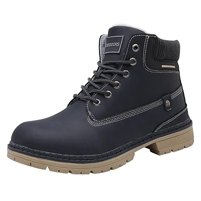 JACKSHIBO Mens Womens Winter Snow Hoking Boots Warm Leather Fur Lined Boots Water Resistant Slip on Shoes Fur Lined