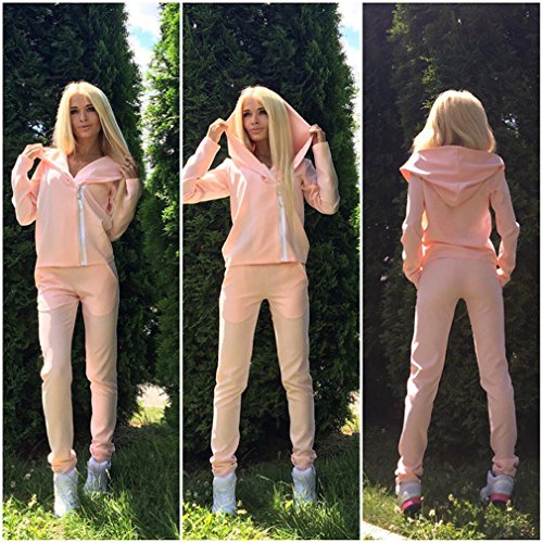 Meolin Women's Women's Long Sleeve Hoodie Pullover + Pants Outfits Set Sweatsuits Set Tracksuits ,Pink,L