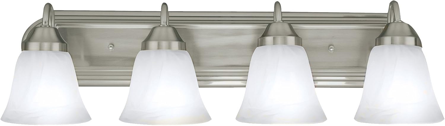Amazon Com Four Globe Bathroom Vanity Light Bar Bath Fixture In Brushed Nickel With Alabaster Glass Kitchen Dining