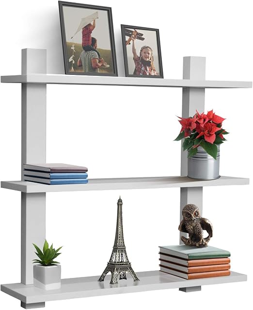 Amazon Com Sorbus Floating Shelf Asymmetric Square Wall Shelf Decorative Hanging Display For Trophy Photo Frames Collectibles And Much More Set Of 3 3 Tier White Home Kitchen