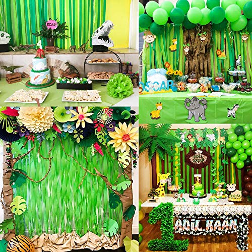 image for RUBFAC 12 Rolls Green and Yellow Crepe Paper Streamers Dinosaur Jungle