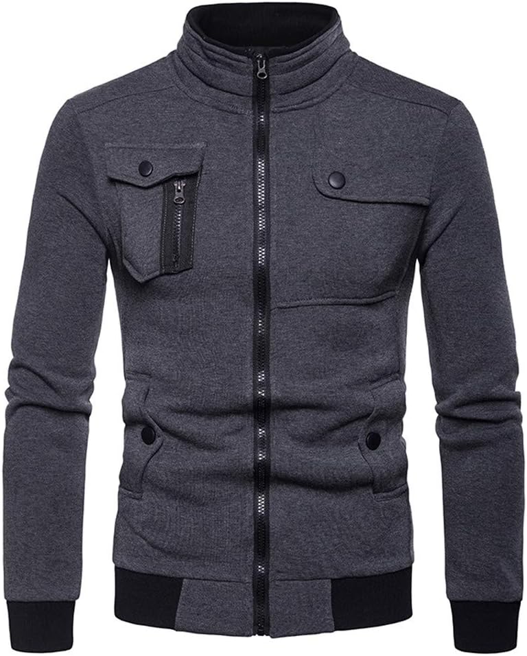 TIMEMEAN Coat For Men Full Zip Sale Autumn Winter Long Sleeve Jacket Lightweight Smart Gray S-XXL