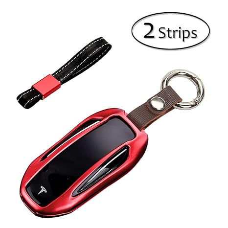 Azipro Tesla Model X Key Fob Cover Alumium Hard Keyless Remote Flip Key Protection Case Cover Key Chain Men Women Red