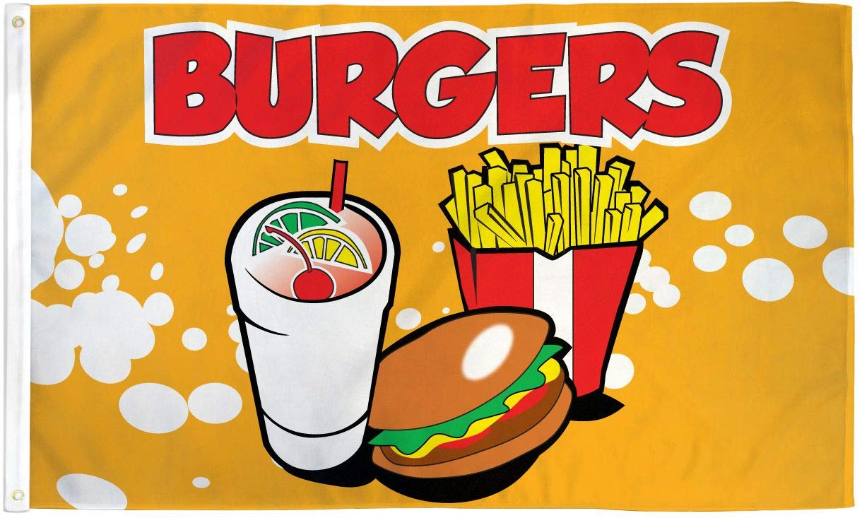 Burgers Flag Fast Food Restaurant Sign Food Tent Banner Hamburger