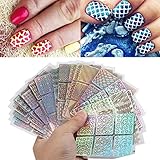 GBSELL 24 Sheets New Nail Hollow Irregular Grid Stencil Reusable Manicure Stickers Stamping Template Nail Art Tools