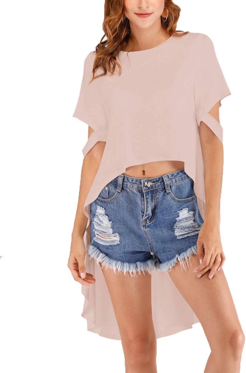 Haola Women's High Low Tops Casual Loose Short Sleeve Irregular Hem T Shirt Blouse Amazon.co