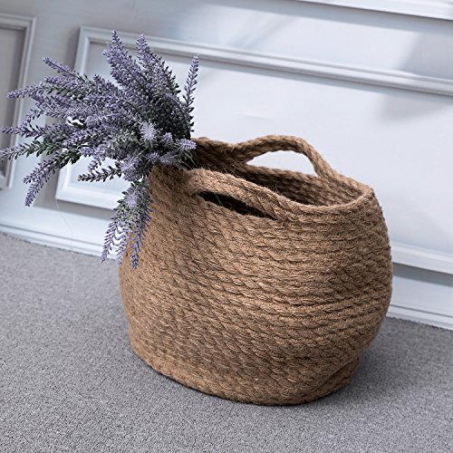Jolly Jon Large Brown Jute Storage Basket - Natural Plant Panier Belly Baskets - Woven Handles for Laundry or Toys - Magazine Container or Toy Bin - Nursery Organization & Baby Room Baskets by