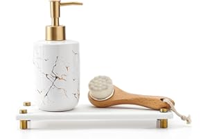 Razborci Water Absorbing Stone Sink Caddy Kitchen Sink Organizer Tray, Diatomite Bathroom Counter Tray, Gold Faucet Drying Mat Coaster Soap Dish Rack Riser Dispenser Sponge Holder, White 10" x 4"